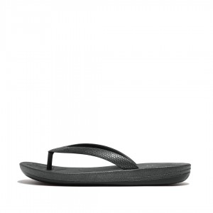 Kids' Fitflop Iqushion Rubber Flip Flops Black | ZA-83YMTXBFC