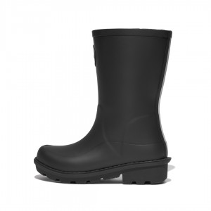 Kids' Fitflop Wonderwelly Natural Mix Welly Rubber Boots Black | ZA-17VFGMKJX