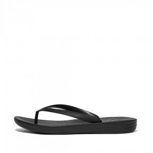 Men's Fitflop Iqushion Rubber Flip Flops Black | ZA-79SGBQTCO