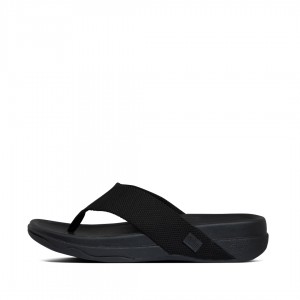 Men's Fitflop Surfer Polyester Toe-Post Sandals Black | ZA-65AKGYQCR