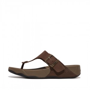 Men's Fitflop Trakk Ii Nubuck Toe Thongs Brown | ZA-28PGRNZAH