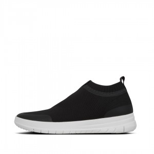 Men's Fitflop Uberknit Nylon Mix Knit Tpu Rubber Sneakers Black White | ZA-20EHIRJFQ