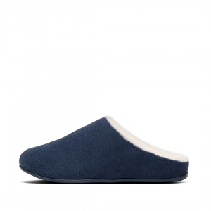 Women's Fitflop Chrissie Shearling Slippers Navy | ZA-05MBZSHUR