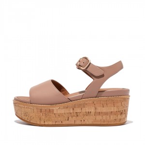 Women's Fitflop Eloise Cork Wrap Wedge Sandals Beige | ZA-17UEASJRI