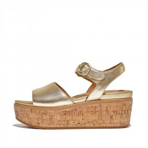 Women's Fitflop Eloise Cork Wrap Wedge Sandals Silver | ZA-07SMVYGDE