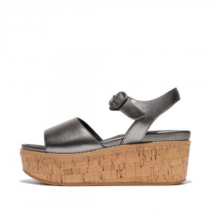 Women's Fitflop Eloise Cork Wrap Wedge Sandals Obsidian | ZA-31CXTUSLY