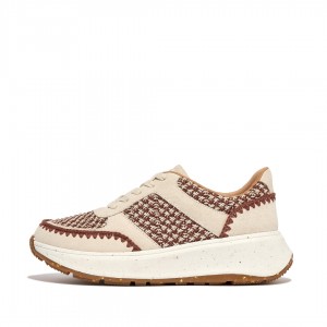 Women's Fitflop F-Mode Crochet Knit Polyester Sneakers Grey Brown | ZA-43XBCOQEV