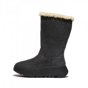 Women's Fitflop F-Mode Double Faced Shearling Boots Black | ZA-74SAVCLZI