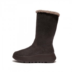 Women's Fitflop F-Mode Double Faced Shearling Boots Chocolate | ZA-08VREQFLX