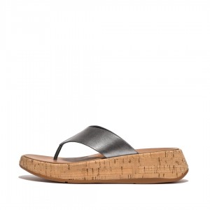 Women's Fitflop F-Mode Metallic & Cork Sandals Silver | ZA-15WXCGQDU