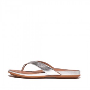 Women's Fitflop Gracie Flip Flops Silver | ZA-61ECWXARK