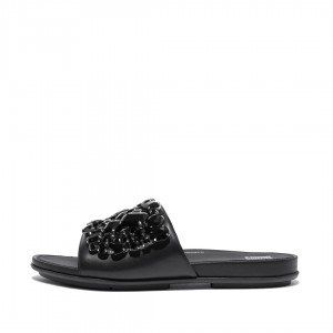 Women's Fitflop Gracie Leather Slides Black | ZA-50KERINZJ