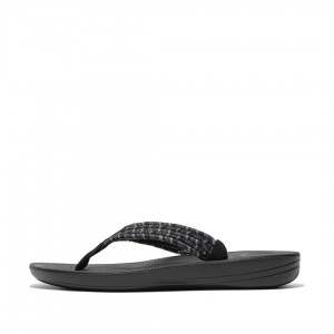 Women's Fitflop Iqushion Cotton Webbing Flip Flops Flip Flops Black | ZA-95EUXRPHB