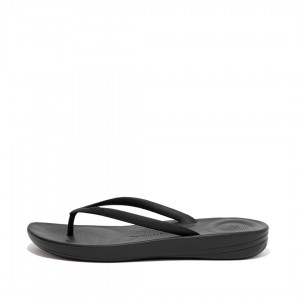 Women's Fitflop Iqushion Ergonomc Flip Flops Black | ZA-49XAZTWNB