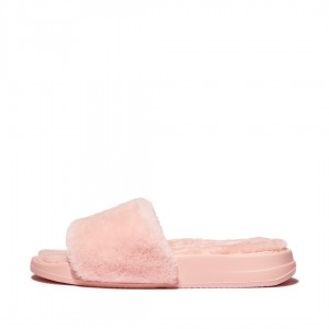 Women's Fitflop Iqushion Shearling Slides Slides Pink | ZA-42GQOAHMB