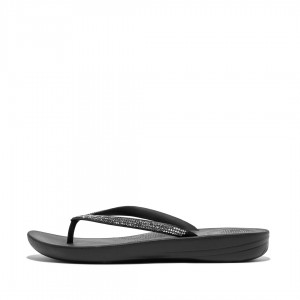 Women's Fitflop Iqushion Sparkle Flip Flops Black | ZA-80TBIHGXO