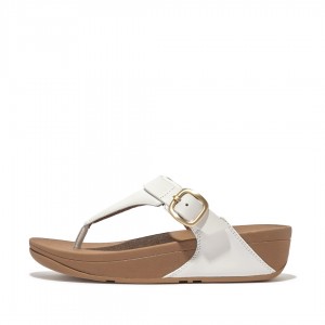 Women's Fitflop Lulu Adjustable Leather Toe-Post Sandals White | ZA-57ERDKWMB