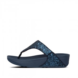 Women's Fitflop Lulu Glitter Toe-Post Sandals Navy | ZA-92NPUOVBT