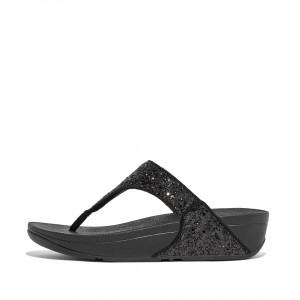 Women's Fitflop Lulu Glitter Toe-Post Sandals Black | ZA-45GCSRWAP