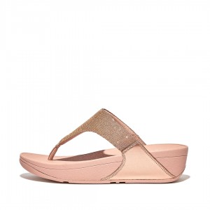 Women's Fitflop Lulu Glitz Mesh Polyester Thongs Toe-Post Sandals Rose Gold | ZA-04HCJBDPR