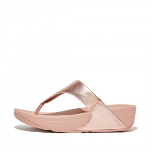 Women's Fitflop Lulu Leather Toe-Post Sandals Rose Gold | ZA-45FNTBRZA