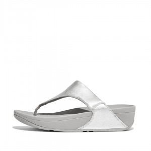 Women's Fitflop Lulu Leather Toe-Post Sandals Silver | ZA-04IPQCNZB