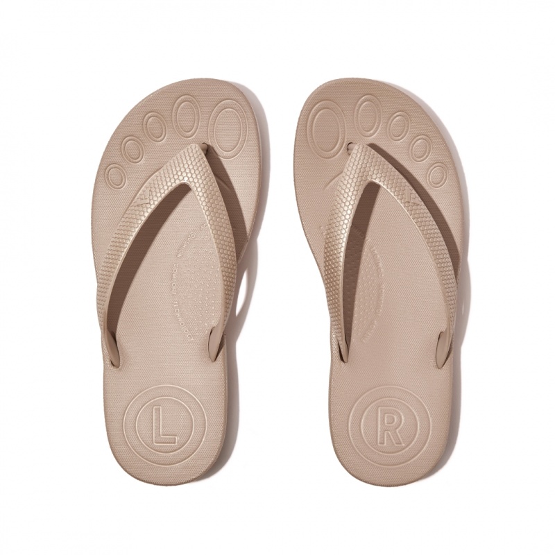 Kids' Fitflop Iqushion Rubber Flip Flops Gold | ZA-89KIVBNRU