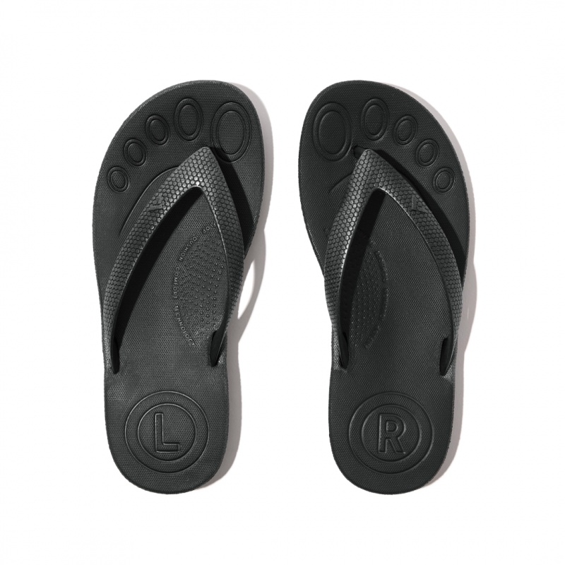 Kids' Fitflop Iqushion Rubber Flip Flops Black | ZA-83YMTXBFC