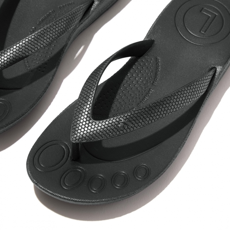 Kids' Fitflop Iqushion Rubber Flip Flops Black | ZA-83YMTXBFC