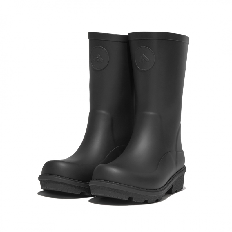 Kids' Fitflop Wonderwelly Natural Mix Welly Rubber Boots Black | ZA-17VFGMKJX