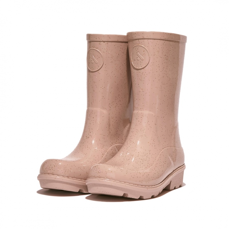 Kids' Fitflop Wonderwelly Natural Mix Welly Rubber Boots Rose Gold | ZA-32UYWIMES