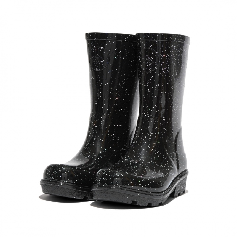 Kids' Fitflop Wonderwelly Natural Mix Welly Rubber Boots Black | ZA-71JMLSPKW