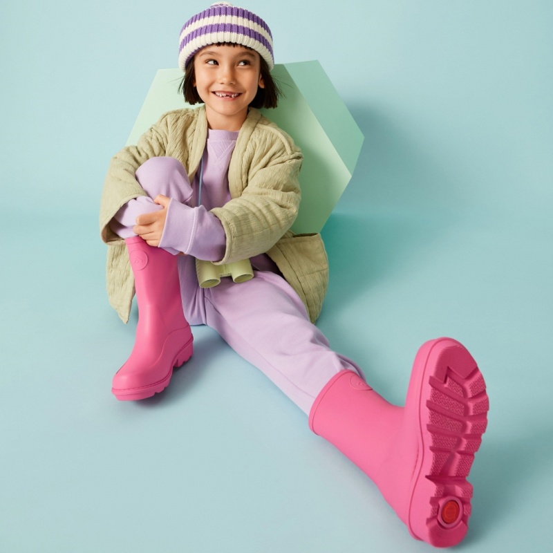 Kids' Fitflop Wonderwelly Natural Mix Welly Rubber Boots Pink | ZA-24ZIPHFLB