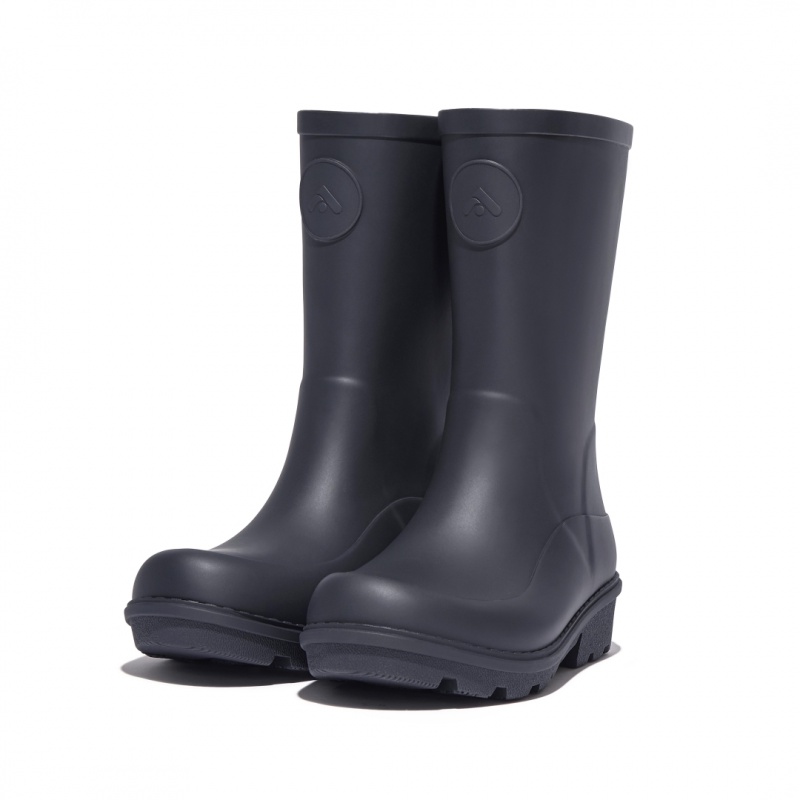 Kids' Fitflop Wonderwelly Natural Mix Welly Rubber Boots Black | ZA-02XJFHVLR