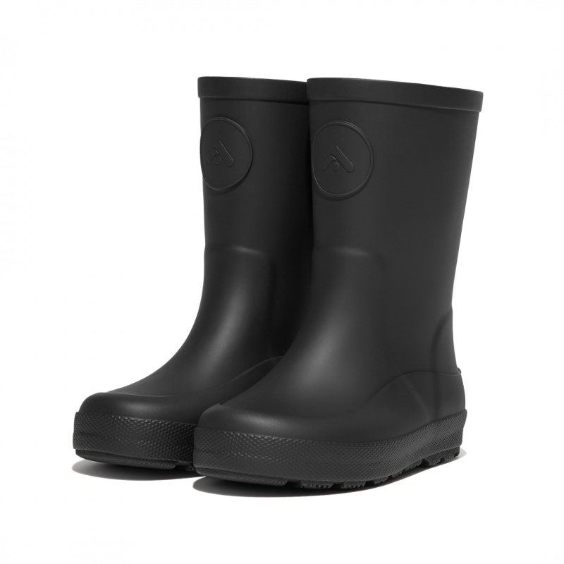 Kids' Fitflop Wonderwelly Natural Rubber Mix Rain Boots Black | ZA-49BEZSQUG