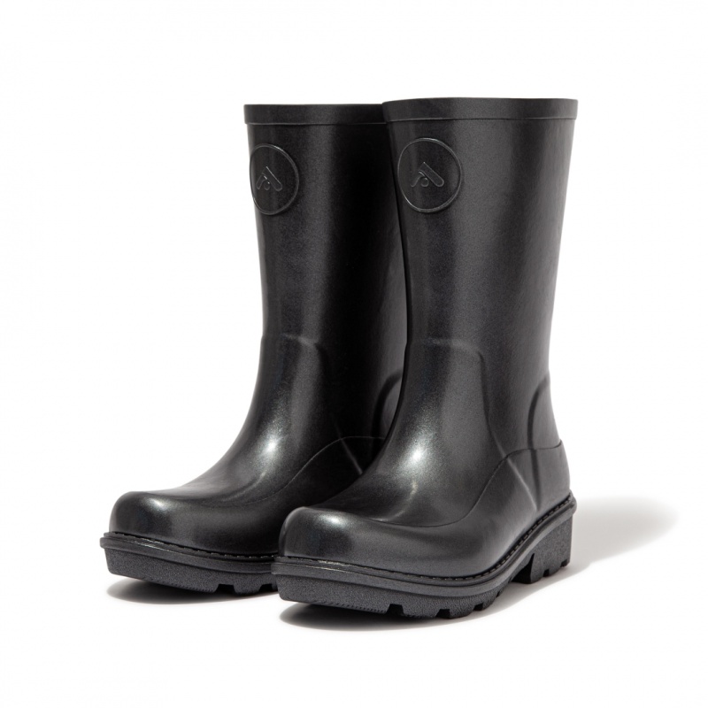 Kids' Fitflop Wonderwelly Welly Rubber Boots Black | ZA-19DELQITS