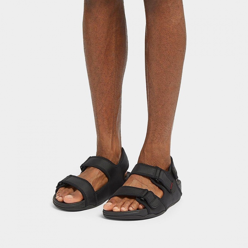 Men's Fitflop Gogh Moc Fabric Back Strap Sandals Black | ZA-38JGOEHDB