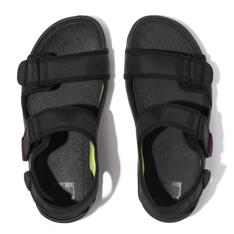 Men's Fitflop Gogh Moc Fabric Back Strap Sandals Black | ZA-38JGOEHDB