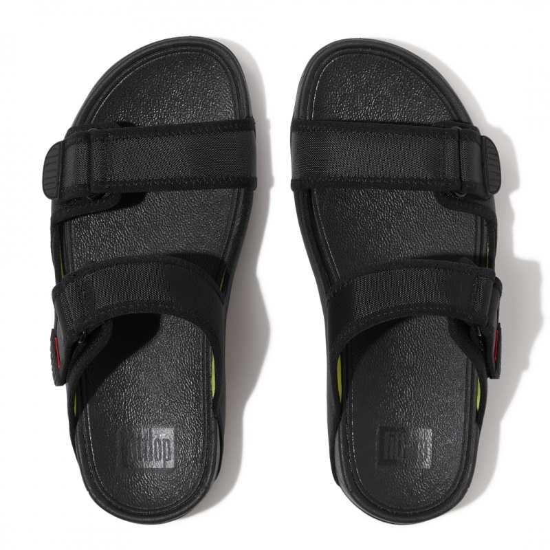 Men's Fitflop Gogh Moc Fabric Slides Black | ZA-65XNECQIV