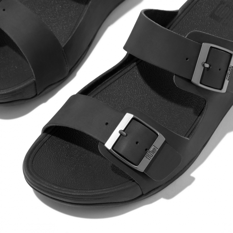 Men's Fitflop Gogh Moc Nubuck Slides Black | ZA-59TZGIDHO