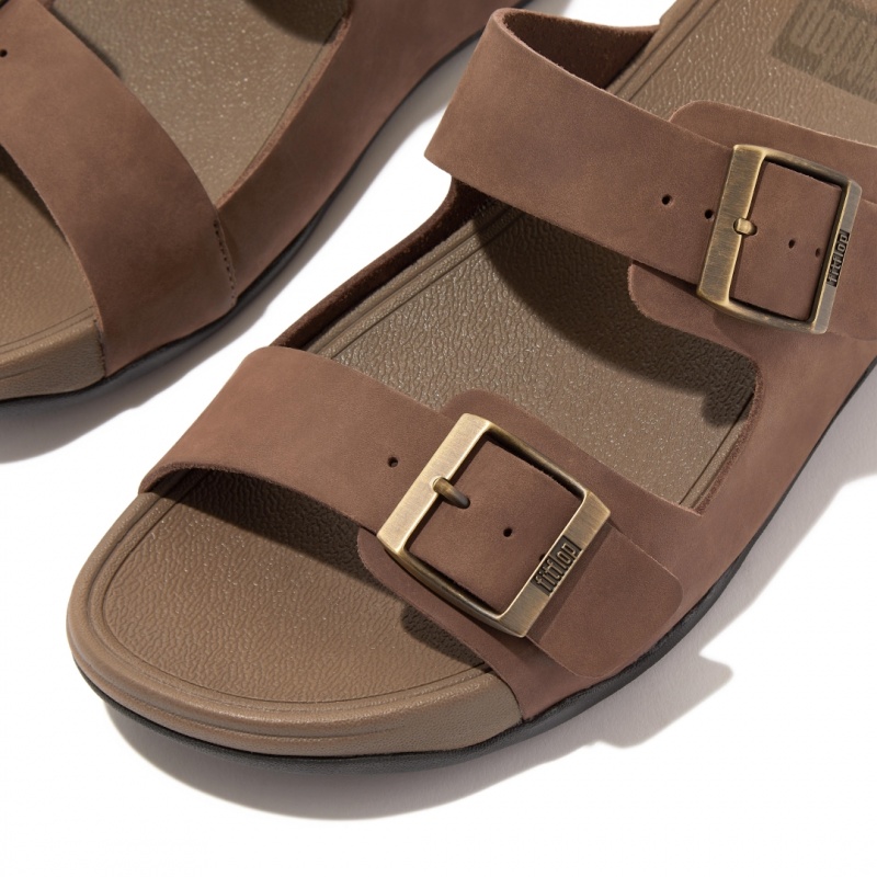 Men's Fitflop Gogh Moc Nubuck Slides Brown | ZA-46GJFKTOU