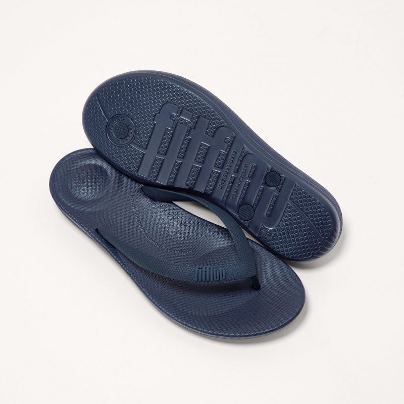 Men's Fitflop Iqushion Rubber Flip Flops Navy | ZA-73UCYIXAK