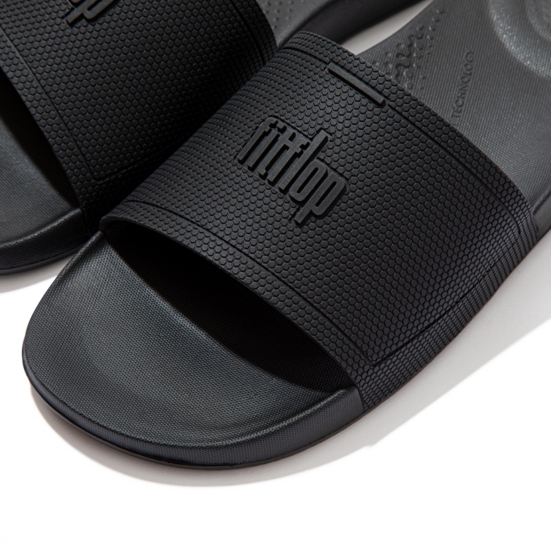 Men's Fitflop Iqushion Rubber Slides Black | ZA-01VABKHWP