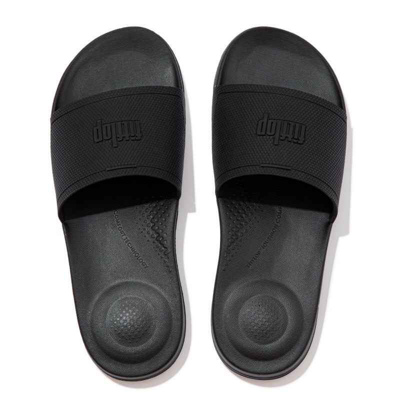 Men's Fitflop Iqushion Rubber Slides Black | ZA-01VABKHWP