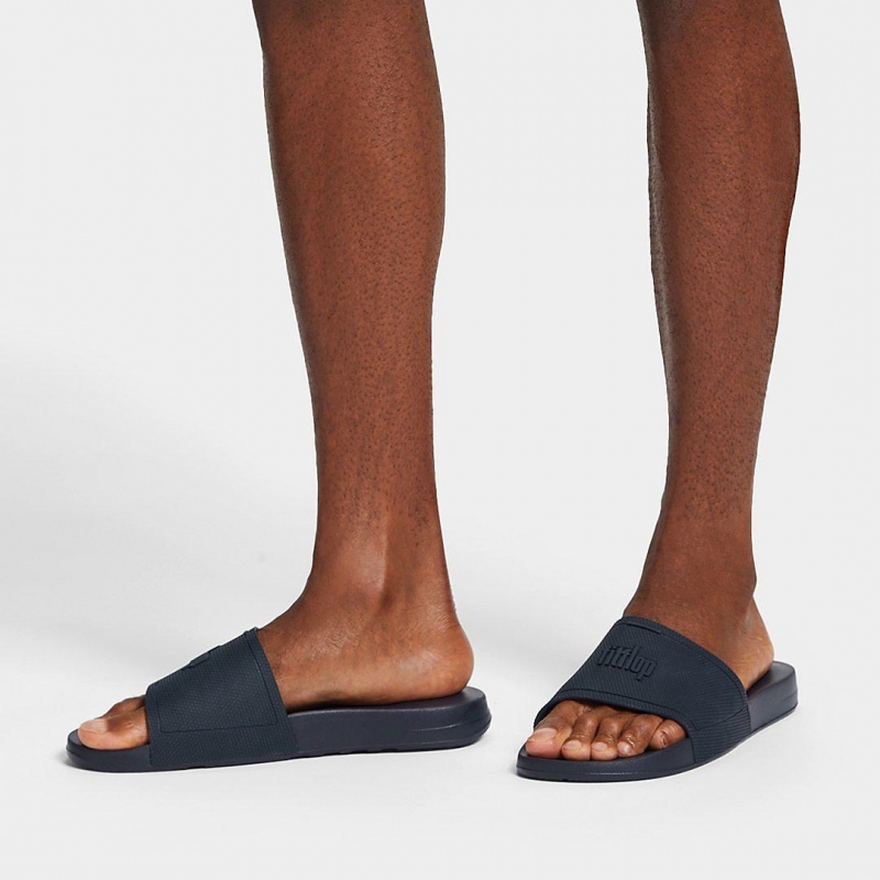 Men's Fitflop Iqushion Rubber Slides Navy | ZA-26ZIWBVSF