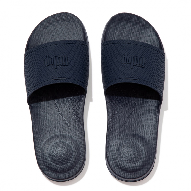 Men's Fitflop Iqushion Rubber Slides Navy | ZA-26ZIWBVSF