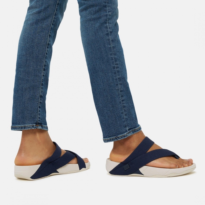 Men's Fitflop Sling Polyester Toe-Post Sandals Navy | ZA-51LOIMYDZ