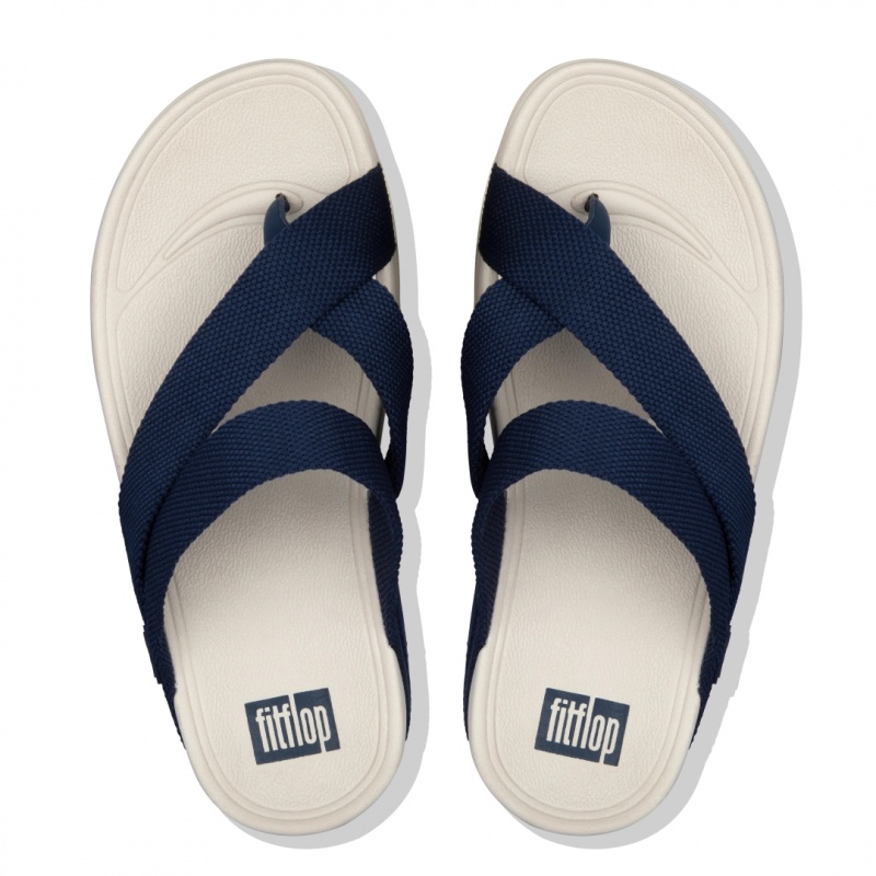 Men's Fitflop Sling Polyester Toe-Post Sandals Navy | ZA-51LOIMYDZ