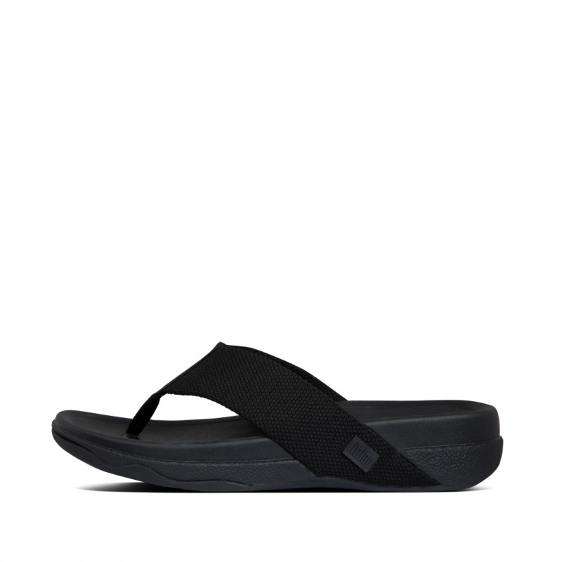 Men\'s Fitflop Surfer Polyester Toe-Post Sandals Black | ZA-65AKGYQCR