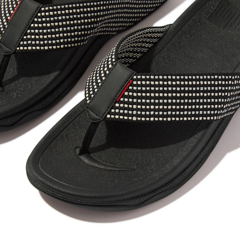 Men's Fitflop Surfer Polyester Webbing Toe Thongs Black | ZA-28LDYBXSN